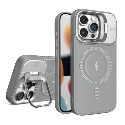 [PO14BIP12PMAX-69-9] 3D Creative Magnetic Back Case for iPhone 12 Pro Max - Gray