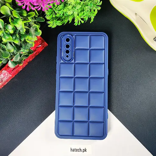 [PO14BVIS1-24-17] Navy Blue 3D Cube Waves Puffer Case for Vivo S1, V17, Neo, Y7s, Z5