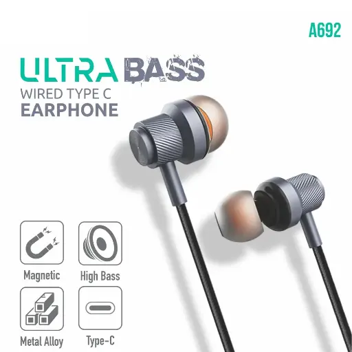 [HF4AMZ34-1] Amaze A-692 Full Bass Type-C Wired Metal Handsfree - Premium Audio