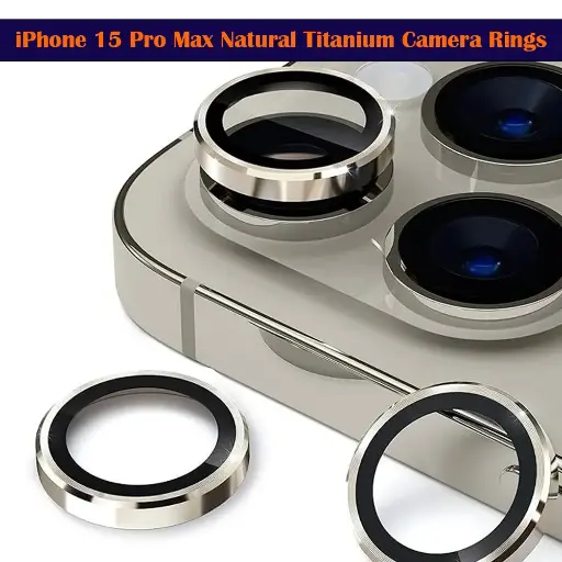 [PL14IP15PMX-5-36] iPhone 15 Pro Max Natural Titanium Arrow Camera Rings - Stylish Lens Protection 