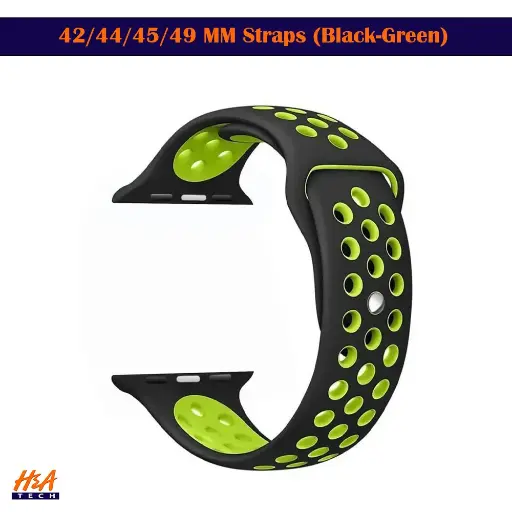 [WSRLM45-1-2-11] 42/44/45/49 MM Silicon (Rubber) Straps For Smart Watch (Black-Green)