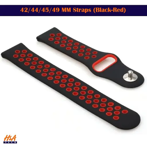 [WSRLM45-1-2-4] 42/44/45/49 MM Silicon (Rubber) Straps For Smart Watch (Black-Red) 