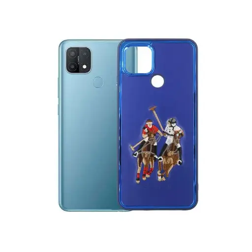 [PO43BOA15-3-3] Oppo A15/A15S Polo Brand Leather Side Metal Ring Back Case (Blue)