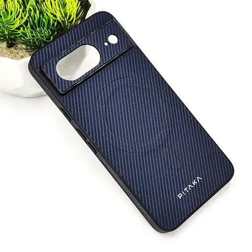 [PO4BGPXL8-13-17] Google Pixel 8 Carbon Fiber With Wireless Magsafe Back Case (Navy Blue)