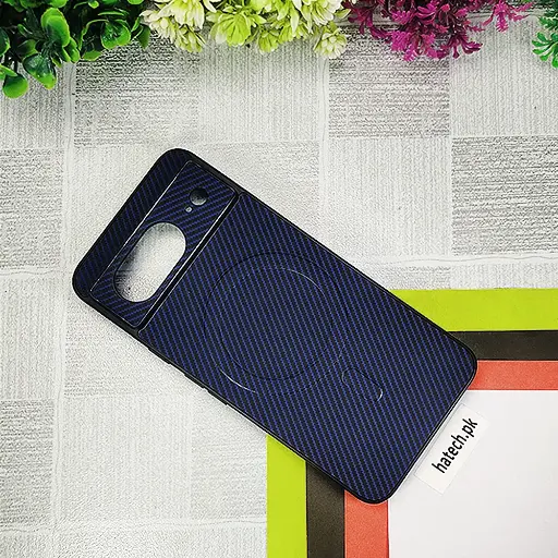 [PO4BGPXL8-13-17] Google Pixel 8 Carbon Fiber With Wireless Magsafe Back Case (Navy Blue)