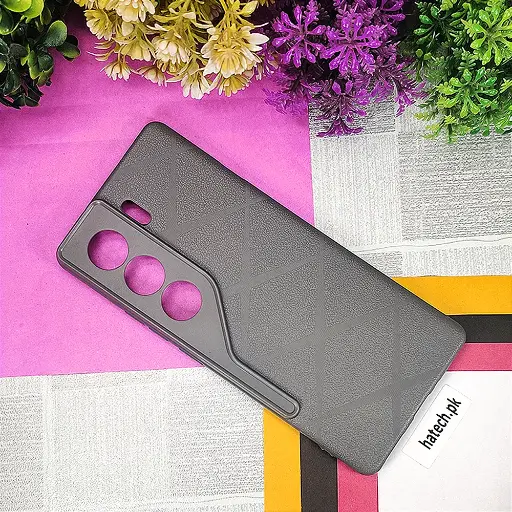 [PO14BTCMN40PR-75-9] Tecno Camon 40 Pro PU Leather Texture Skin Surfer Soft Silicone Back Case (Gray)