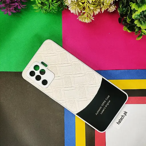 [PO42BOF19PR-8-43] Oppo F19 Pro 4G Authentic Lucane Leather Texture Back Case (Off White)
