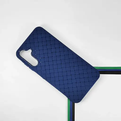 [PO14BSA15-52-3] Samsung Galaxy A15 4G|5G Woven With Leather Feel Soft Silicone Back Case (Blue)