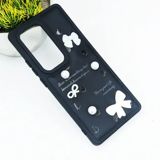 [PO9BIHOT50PRPL-12-2] Infinix Hot 50 Pro Plus Bow Ladies Fancy Soft Silicone Back Case (Black)