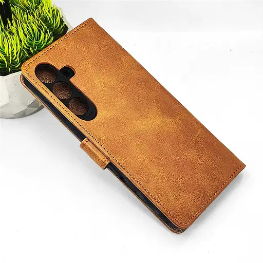 [PO42FBSA55-4-5] Samsung A55 5G NMT Premium Luxuary Leather Book Case (Golden)
