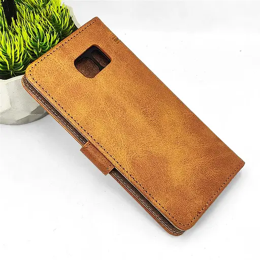 [PO42FBSS7EDGE-4-5] Samsung S7 Edge NMT Premium Luxuary Leather Book Case (Golden)