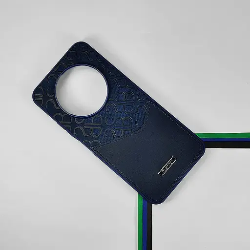 [PO42BMI14C-5-17] Redmi 14C|Poco C75 Logo Leather Pocket|Card Holder Back Case (Navy Blue)