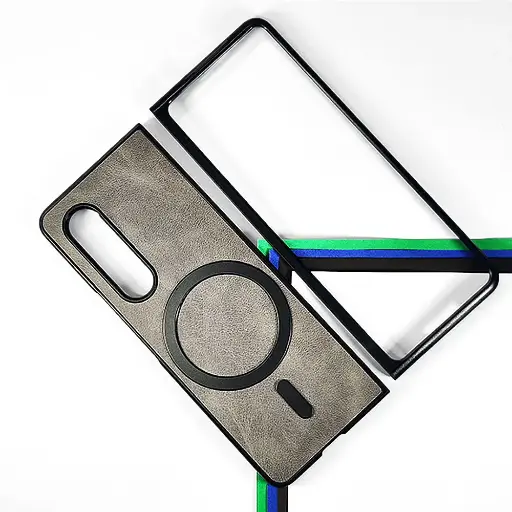 [PO32BSZFLD3-8-9] Samsung Galaxy Z Fold 3 Premium Official Leather Feel With Magsafe Wireless Back Case (Gray)