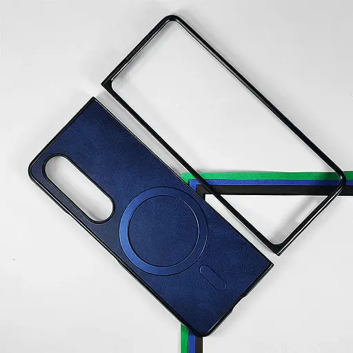 [PO32BSZFLD4-8-17] Samsung Galaxy Z Fold 4 Premium Official Leather Feel With Magsafe Wireless Back Case (Navy Blue)