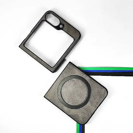 [PO32BSZFLP5-8-9] Samsung Galaxy Z Flip 5 Premium Official Leather Feel With Magsafe Wireless Back Case (Gray)