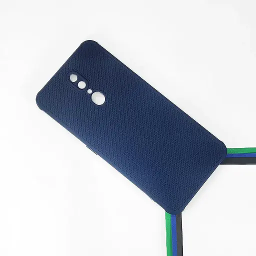 [PO14BOF11-74-17] Oppo F11 Carbon Texture Lining Soft Silicone Back Case (Navy Blue)