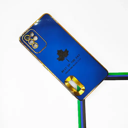 [PO29BINOT10-6-3] Infinix Note 10|Note 11i Leaf Gold Chrome Logo Ring Back Case (Blue)
