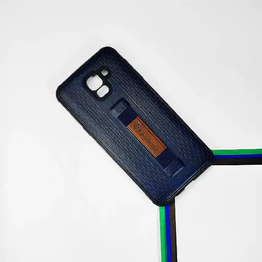 [PO18BSJ6-8-17] Samsung Galaxy J6 2018 Soft Canary Logo Strip Leather Back Case (Navy Blue)