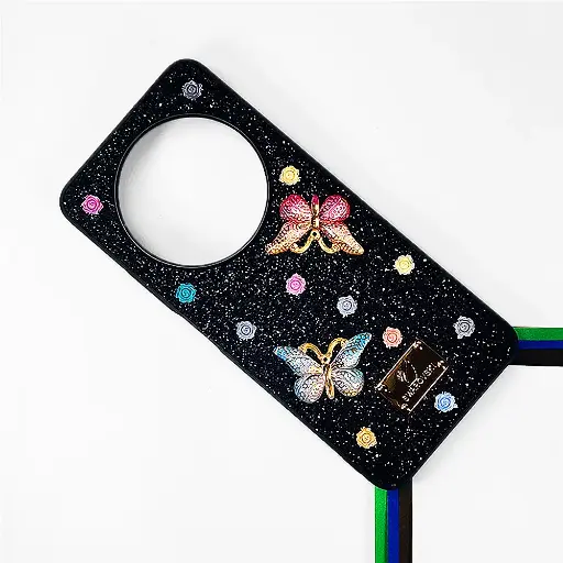 [PO9BMI14C-13-2] Redmi 14C|Poco C75 Swarovski Glam Crystal Butterfly Back Case (Black)