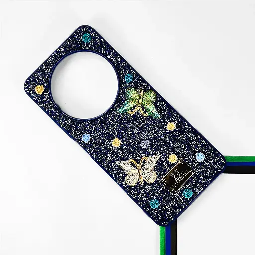 [PO9BMI14C-13-17] Redmi 14C|Poco C75 Swarovski Glam Crystal Butterfly Back Case (Navy Blue)