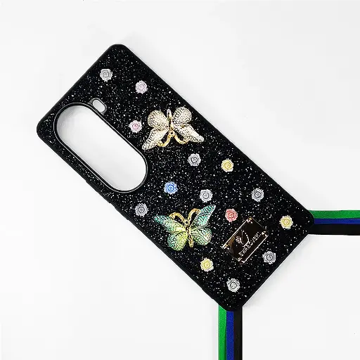 [PO9BVIV40E-13-2] Vivo V40E 5G Swarovski Glam Crystal Butterfly Back Case (Black)