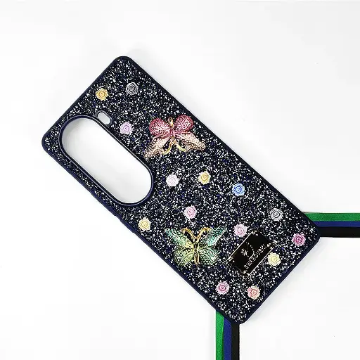 [PO9BVIV40E-13-17] Vivo V40E 5G Swarovski Glam Crystal Butterfly Back Case (Navy Blue)