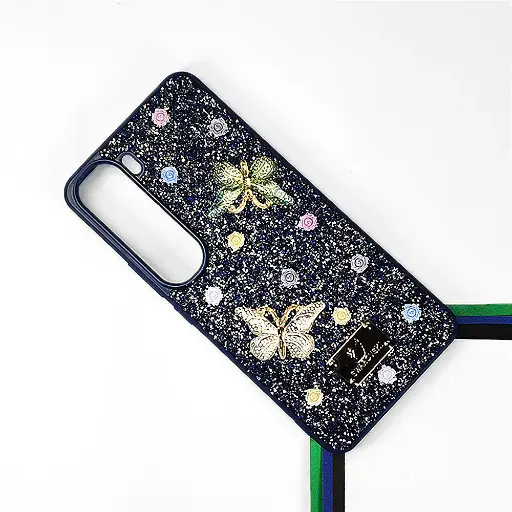 [PO9BVIY200-13-17] Vivo V40 Lite| Y200 4G Swarovski Glam Crystal Butterfly Back Case (Navy Blue)