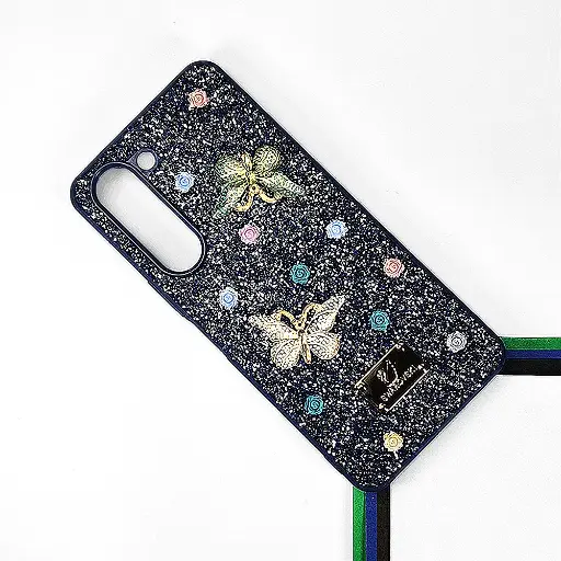 [PO9BVIY04-13-17] Vivo Y04 4G|Y19e 4G Swarovski Glam Crystal Butterfly Back Case (Navy Blue)