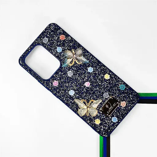[PO9BORNO13F-13-17] Oppo Reno 13F Swarovski Glam Crystal Butterfly Back Case (Navy Blue)