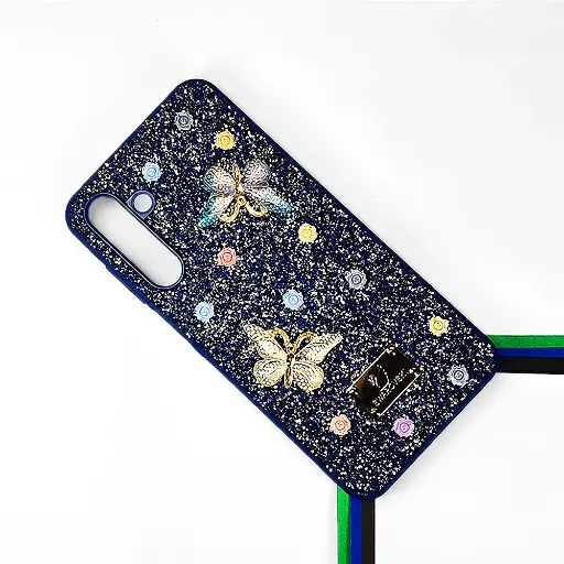 [PO9BSA16-13-17] Samsung Galaxy A16 4G|5G Swarovski Glam Crystal Butterfly Back Case (Navy Blue)