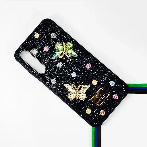 [PO9BSA16-13-2] Samsung Galaxy A16 4G|5G Swarovski Glam Crystal Butterfly Back Case (Black)