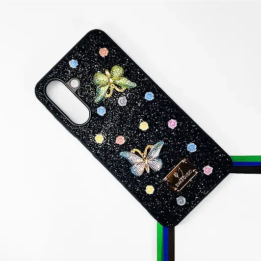 [PO9BSA56-13-2] Samsung A56|A36 5G Swarovski Glam Crystal Butterfly Back Case (Black)