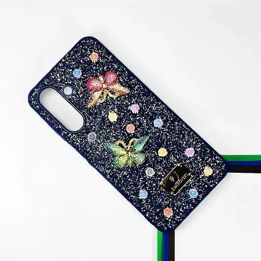 [PO9BSA26-13-17] Samsung A26 5G Swarovski Glam Crystal Butterfly Back Case (Navy Bue)