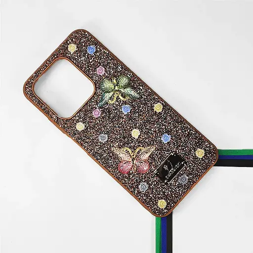 [PO9BIHOT50i-13-13] Infinix HOT 50i|Smart 9|Smart 9 HD Swarovski Glam Crystal Butterfly Back Case (Brown)