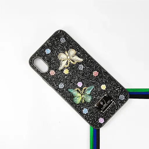 [PO9BIP8X-13-36] iPhone X/XS Swarovski Glam Crystal Butterfly Back Case (Natural Titanium)