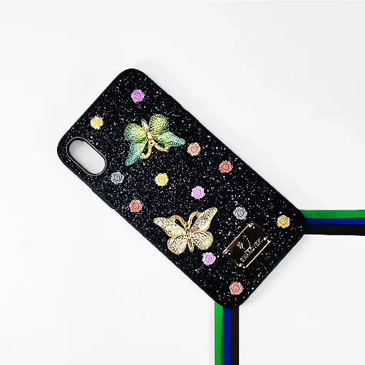 [PO9BIP8X-13-2] iPhone X/XS Swarovski Glam Crystal Butterfly Back Case (Black)