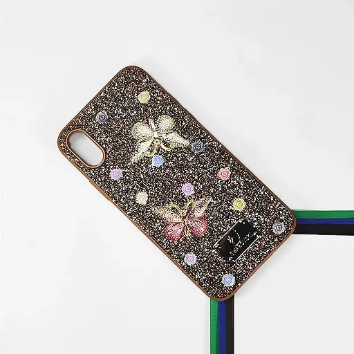 [PO9BIP8X-13-13] iPhone X/XS Swarovski Glam Crystal Butterfly Back Case (Brown)