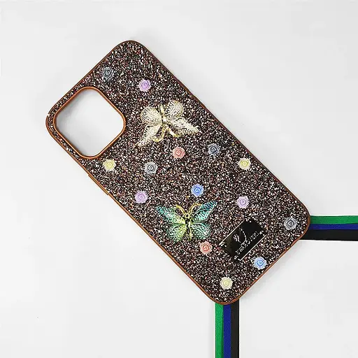 [PO9BIP16PMAX-13-13] iPhone 16 Pro Max Swarovski Glam Crystal Butterfly Back Case (Brown)