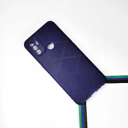 [PO14BOA53-75-17] Oppo A53 PU Leather Texture Skin Surfer Soft Silicone Back Case (Navy Blue)