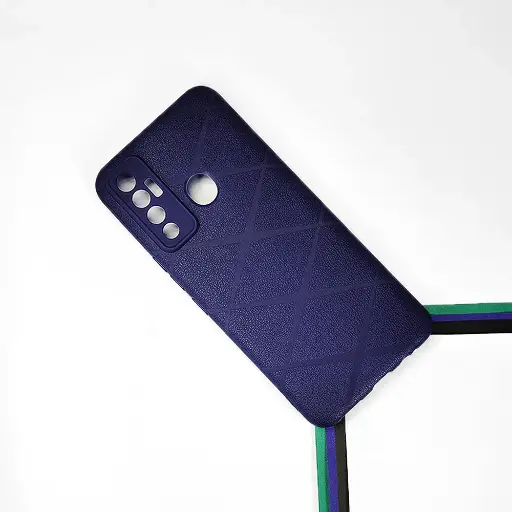 [PO14BTCMN17-75-17] Tecno Camon 17 PU Leather Texture Skin Surfer Soft Silicone Back Case (Navy Blue)