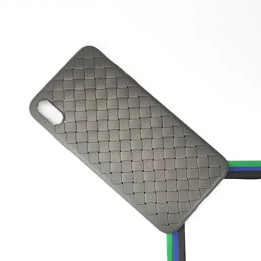 [PO14BIPXSMAX-52-36] iPhone XS Max Woven With Leather Feel Soft Silicone Back Case (Natural Titanium)