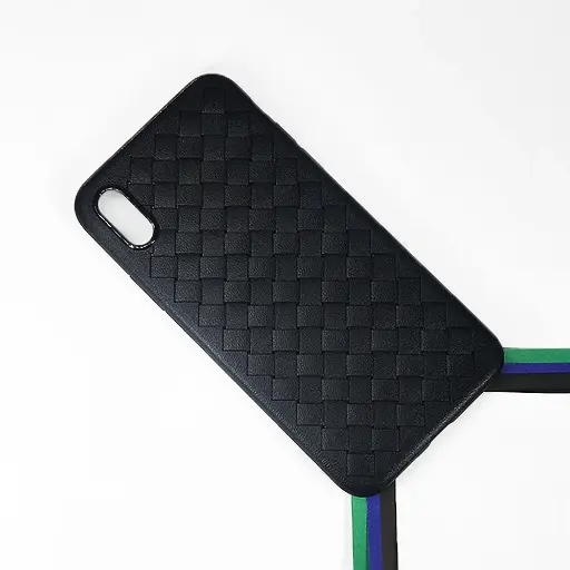 [PO14BIP8X-52-2] iPhone XS|X Woven With Leather Feel Soft Silicone Back Case (Black)