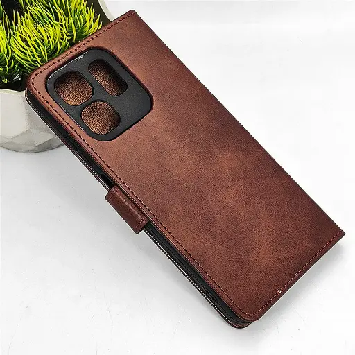 [PO42FBIHOT50i-4-34] Infinix HOT 50i|Smart 9|Smart 9 HD NMT Premium Luxuary Leather Book Case (Dark Brown)