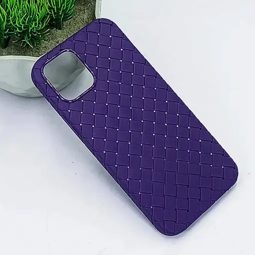 [PO14BIP14-52-12] iPhone 14|iPhone 15|iPhone 13 Woven With Leather Feel Soft Silicone Back Case (Purple)