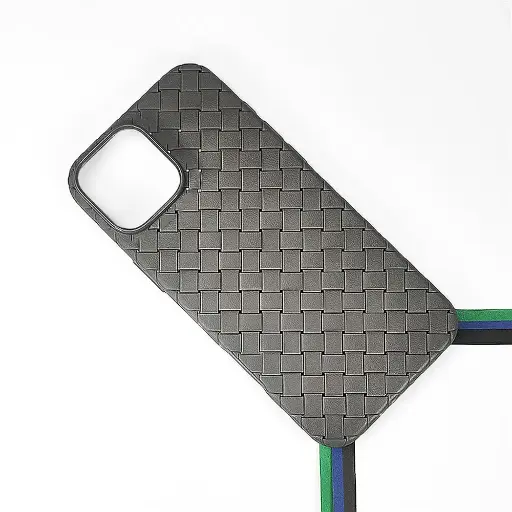 [PO14BIP14-52-36] iPhone 14|iPhone 15|iPhone 13 Woven With Leather Feel Soft Silicone Back Case (Natural Titanium)