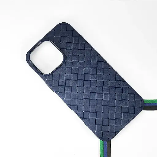 [PO14BIP16PMAX-52-17] iPhone 16 Pro Max Woven With Leather Feel Soft Silicone Back Case (Navy Blue)