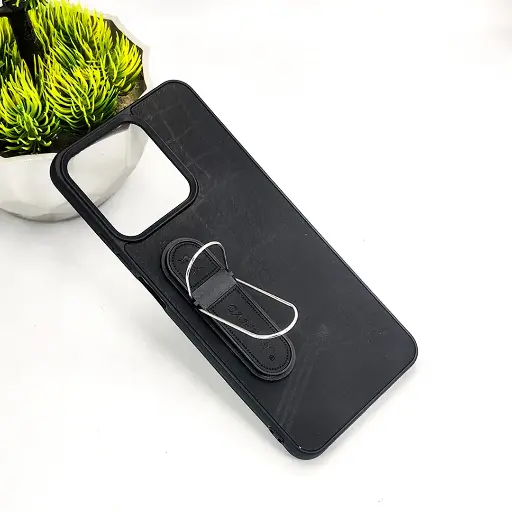 [PO36BORELMEC51-15-2] Oppo Realme C51|C53|Note 50 CANARY Soft Silicone Leather Texture With Stand Mobile Back Case (Black)