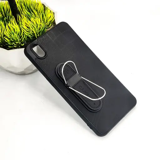 [PO36BOA37-15-2] Oppo A37 CANARY Soft Silicone Leather Texture With Stand Mobile Back Case (Black)