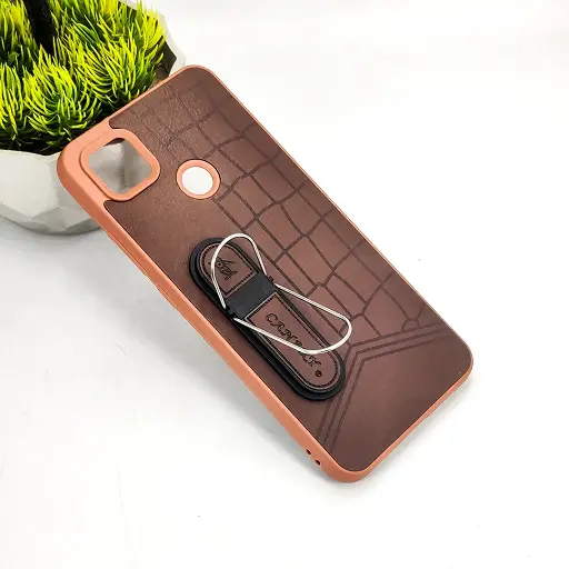 [PO36BMI9C-15-34] Redmi 10A|9C CANARY Soft Silicone Leather Texture With Stand Mobile Back Case (Dark Brown)