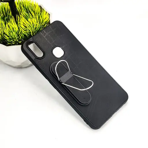 [PO36BVIV9-15-2] Vivo V9/Y85/V9 Pro/Y89 CANARY Soft Silicone Leather Texture With Stand Mobile Back Case (Black)